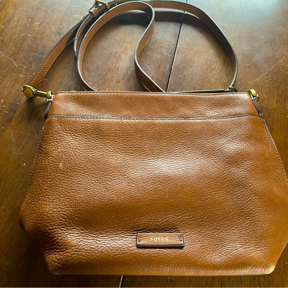Brown pebbled leather purse and wallet set